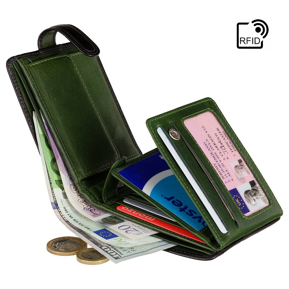 Гаманець чоловічий чорний із зеленим Visconti TR35 BLK/GRN Atlantis c RFID (Black Green)