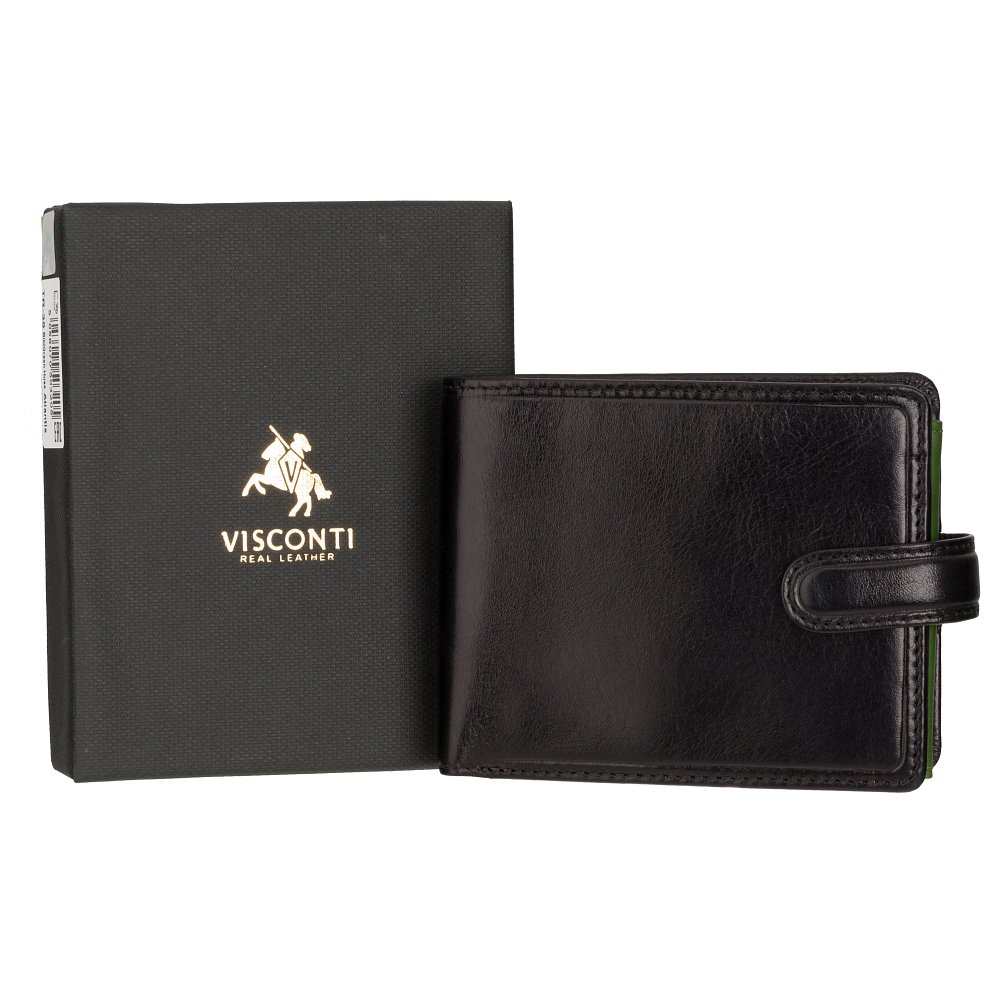 Гаманець чоловічий чорний із зеленим Visconti TR35 BLK/GRN Atlantis c RFID (Black Green)