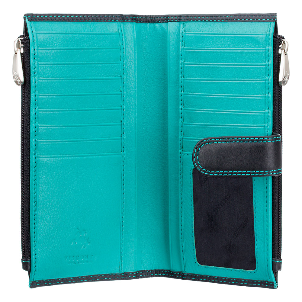 Незвичайний жіночий гаманець із натуральної шкіри Visconti CD23 BLK/AQUA Jade (Black Aqua)