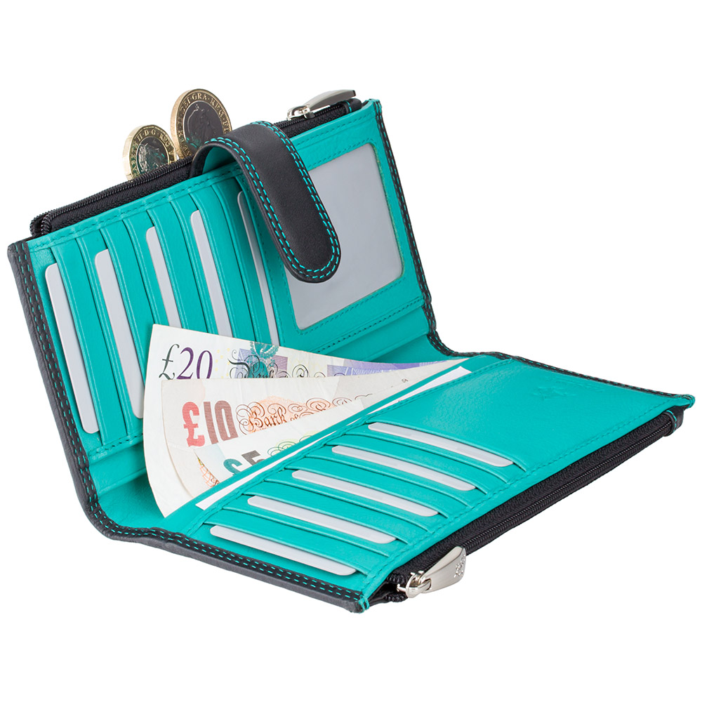 Незвичайний жіночий гаманець із натуральної шкіри Visconti CD23 BLK/AQUA Jade (Black Aqua)