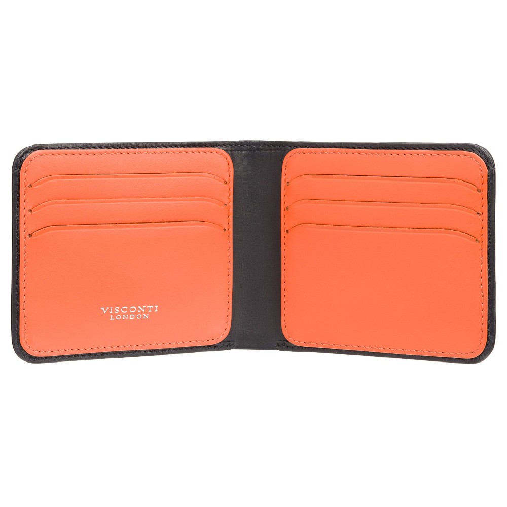 Чорний шкіряний портмоне для чоловіка Visconti VSL35 BK/OR Trim c RFID (Black-Orange)