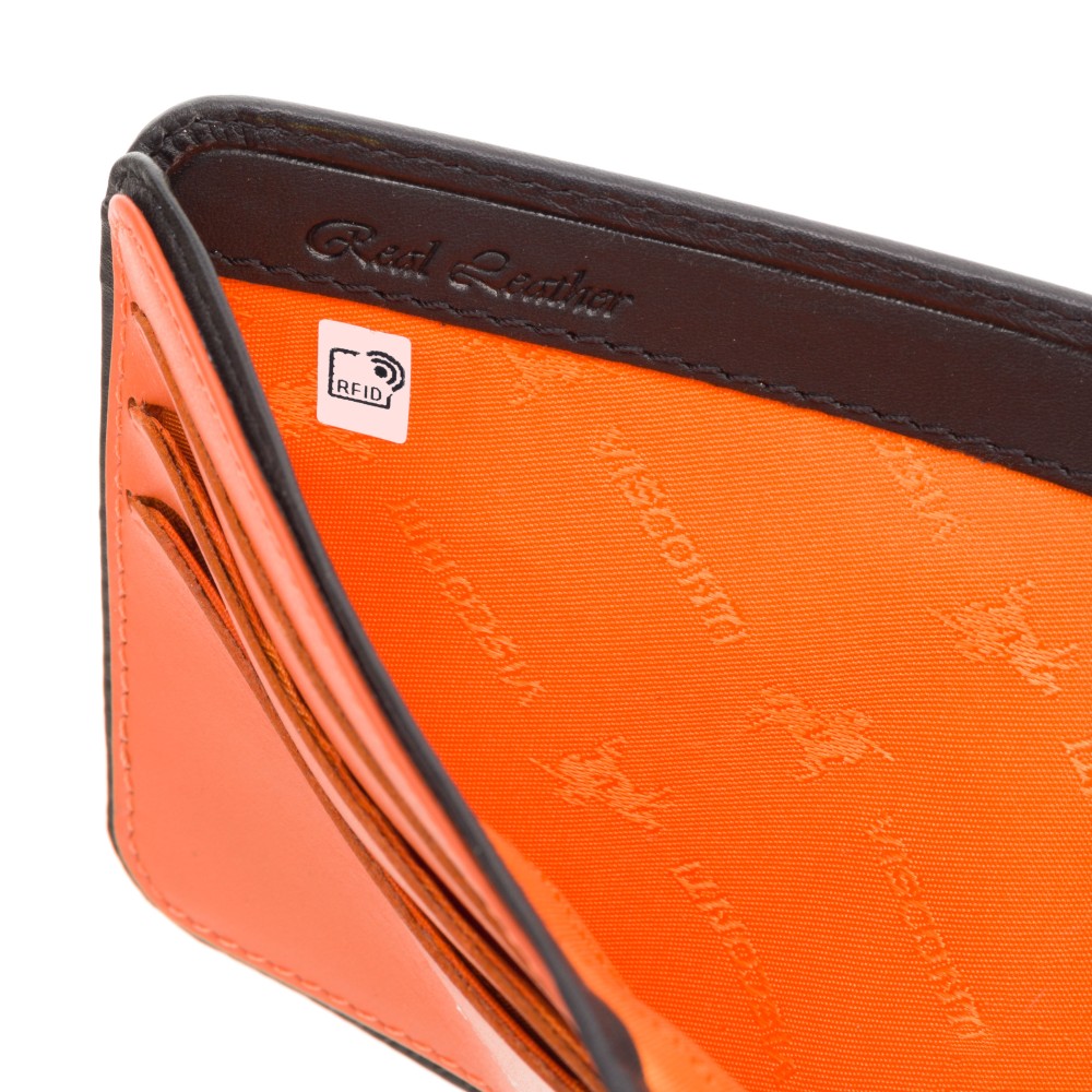 Чорний шкіряний портмоне для чоловіка Visconti VSL35 BK/OR Trim c RFID (Black-Orange)