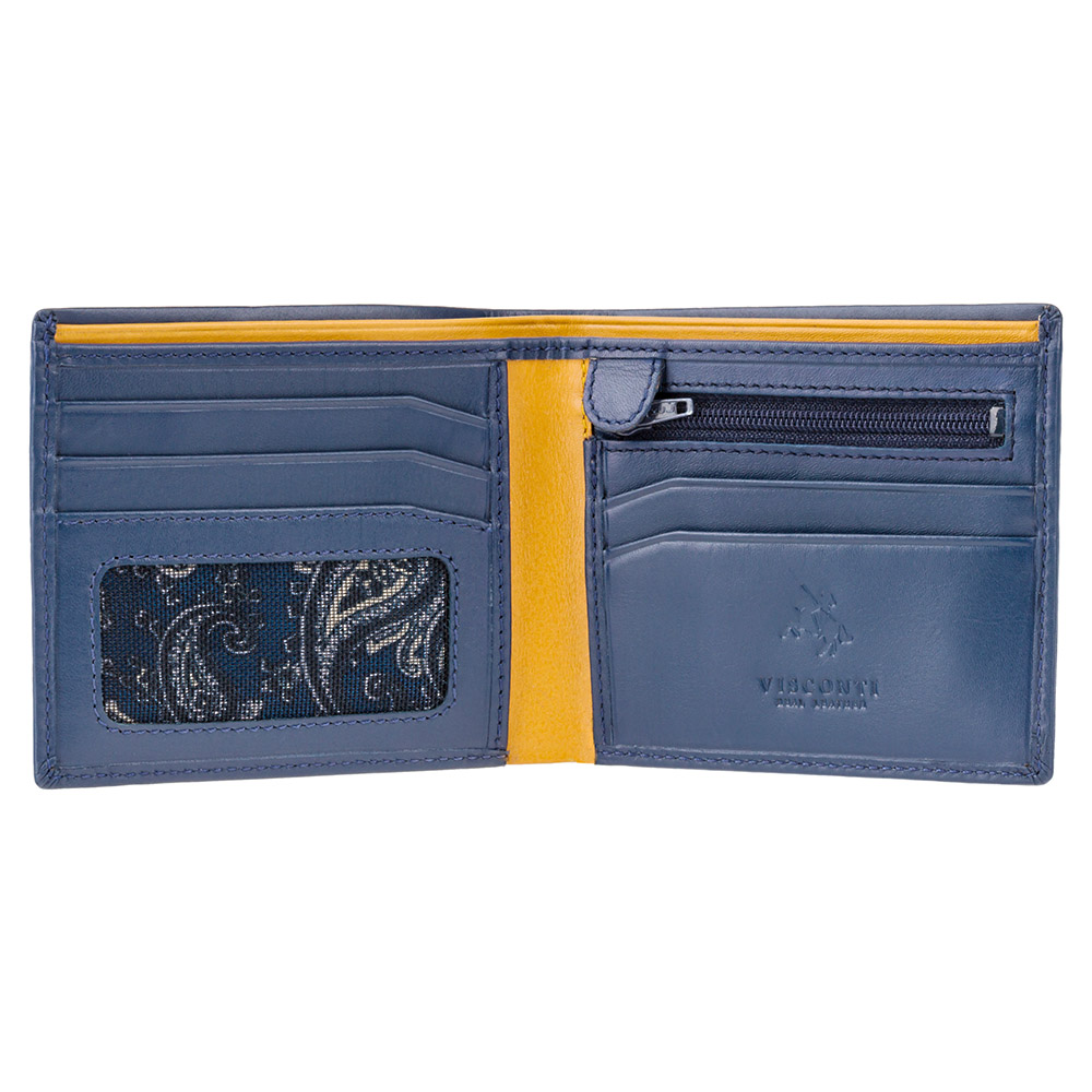 Синій чоловічий шкіряний портмоне Visconti PM101 BLUE/MUST Pablo c RFID (Blue Mustard)