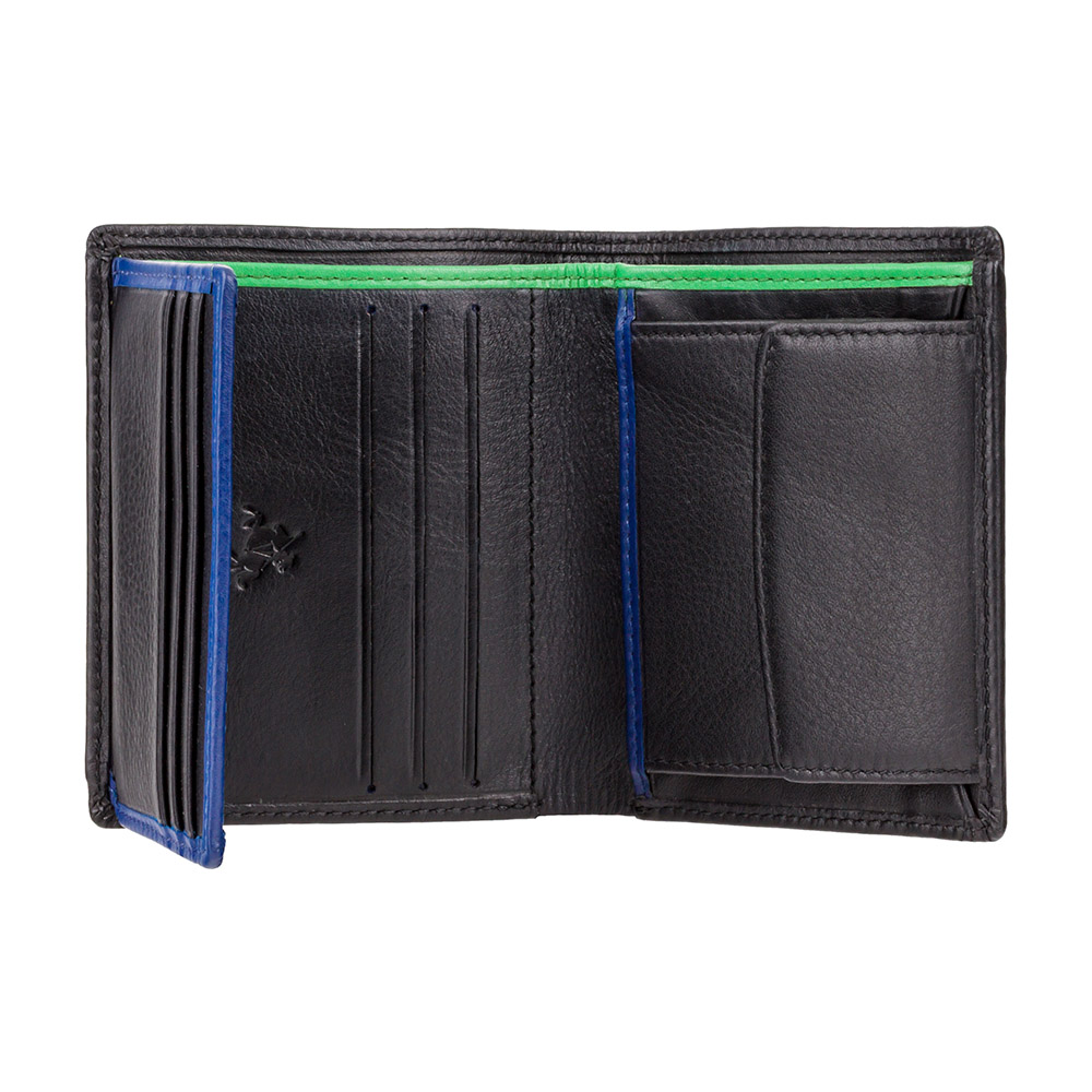 Маленький чоловічий портмоне у два додавання Visconti BD22 BK/CB/GRN Dr. No (Black Cobalt Green)